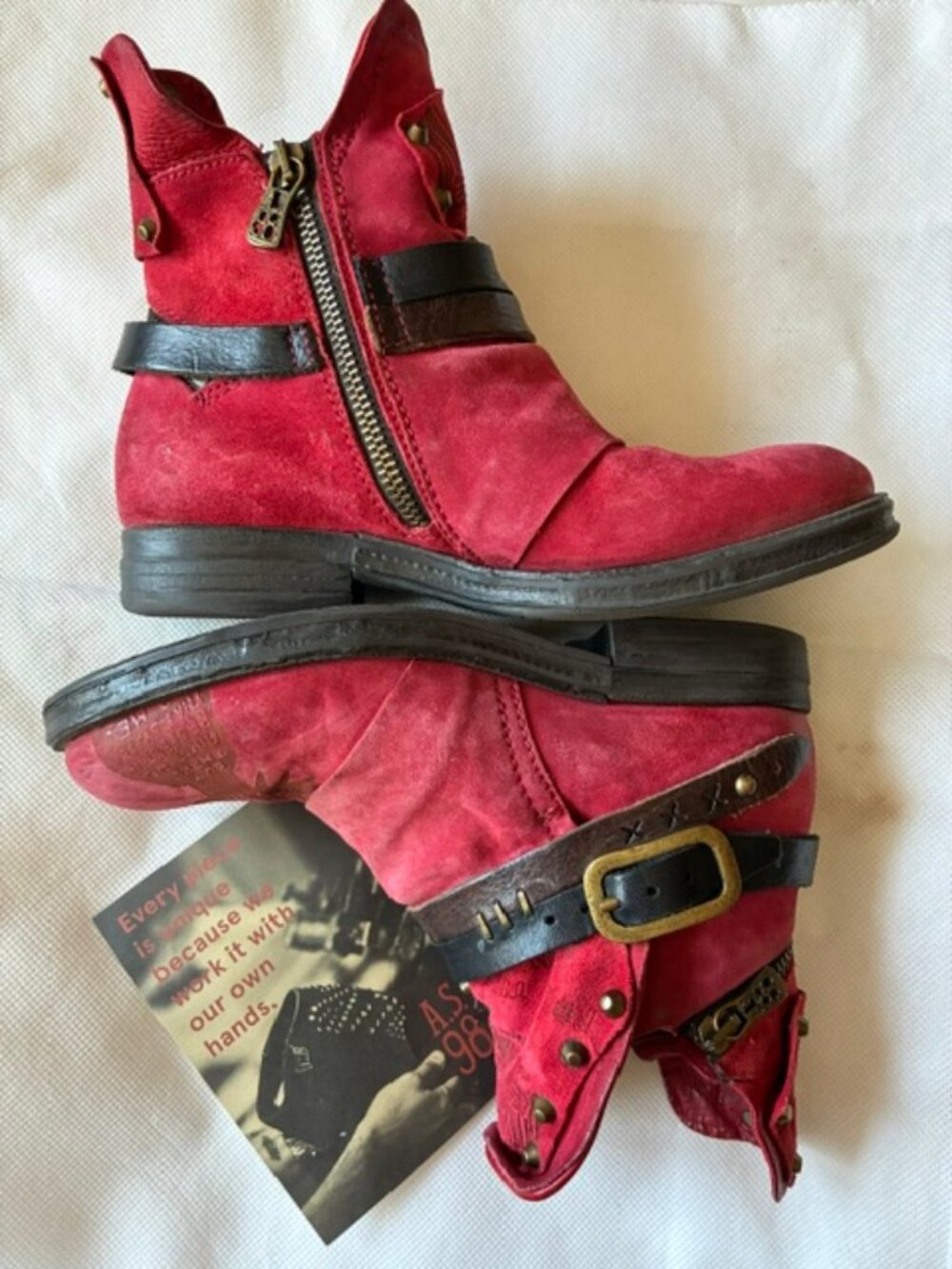 A.S. 98 Women's Red Leather Ankle Boots with a Rebel Spirit - Size 6